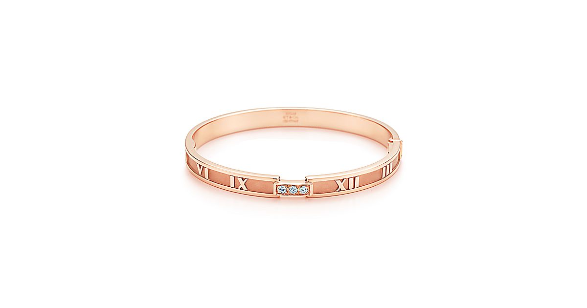 Atlas® closed hinged bangle in 18k rose gold with diamonds, medium ...