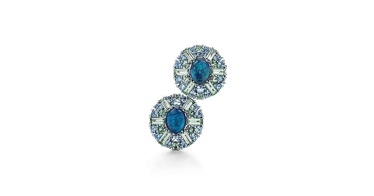 Earrings In Platinum With Black Opals Tourmalines And Aquamarines Earrings In Platinum With Black Opals Tourmalines And Aquamarines Tiffany Co