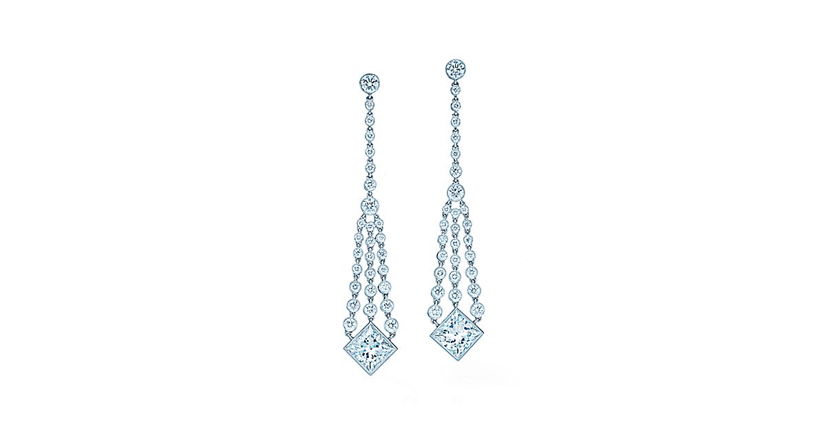 Diamond Chandelier Earrings Of Princess Cut And Round Diamonds In Diamond Chandelier Earrings Of Princess Cut And Round Diamonds In Platinum Tiffany Co