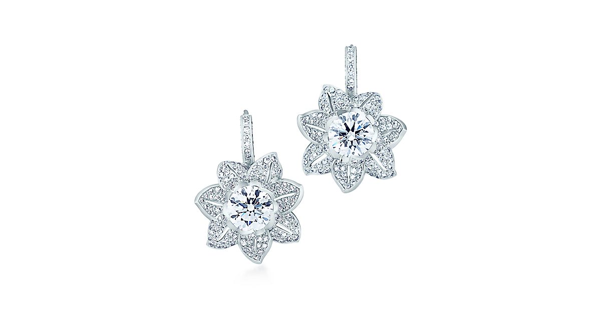 Diamond flower earrings in platinum. Tiffany & Co.