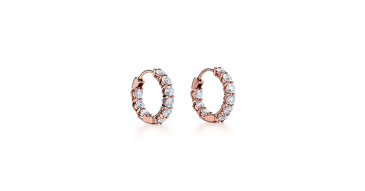 Diamond Hoop Earrings In 18k Rose Gold Small Tiffany Co