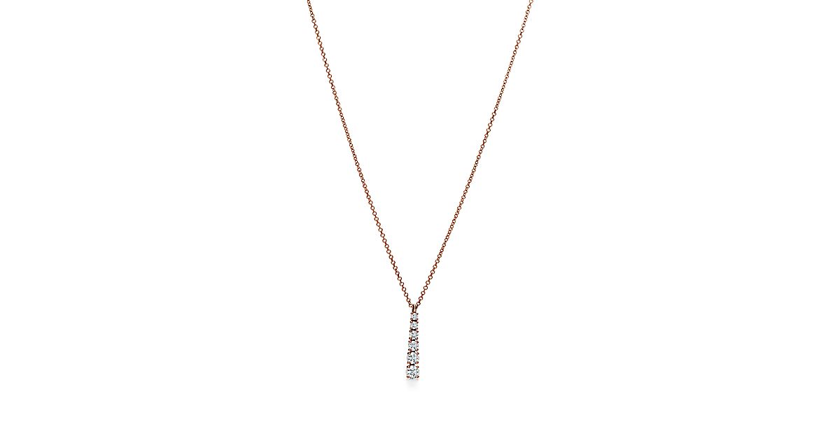 Graduated drop pendant in 18k rose gold with diamonds. Tiffany & Co.