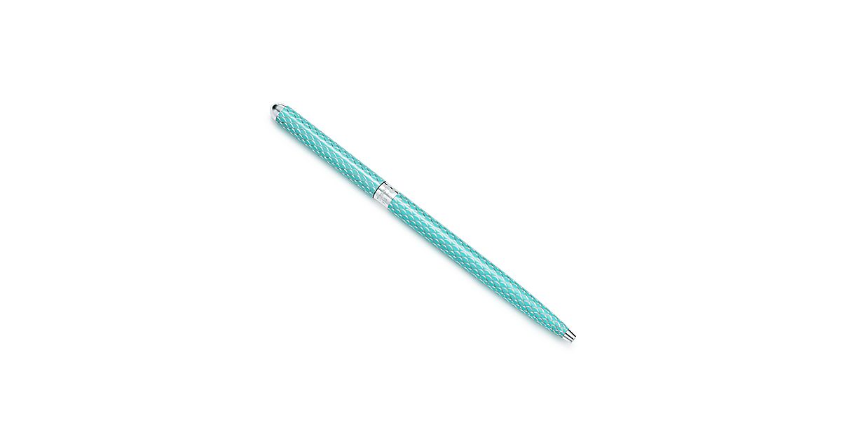 Purse pen in sterling silver with diamondtextured Tiffany Blue