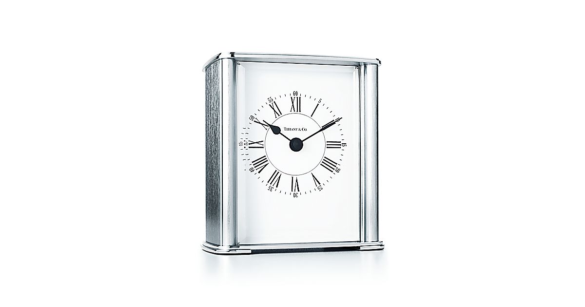 Rectangular mantel clock in nickel. Tiffany & Co.