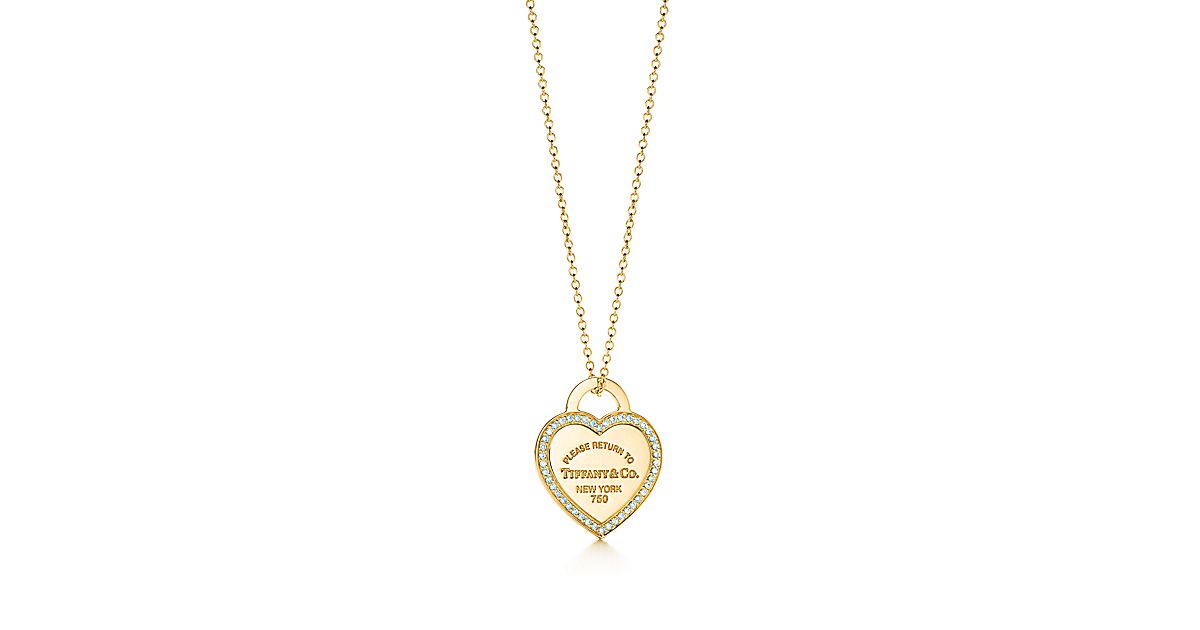 Return to Tiffany® small heart tag pendant in 18k gold with diamonds