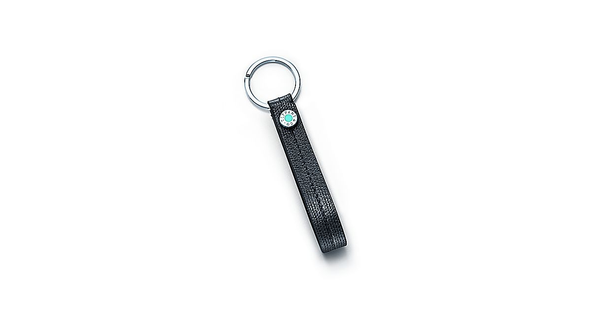 Snap loop key chain in palladium-plated brass with black textured ...