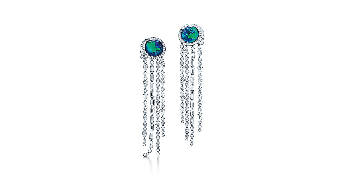Black Opal Earrings In Platinum With Diamonds Tiffany Co