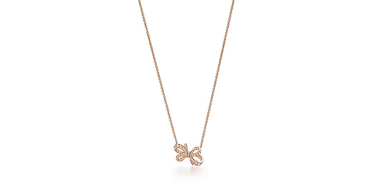 Tiffany Bow ribbon pendant in 18k rose gold with round brilliant