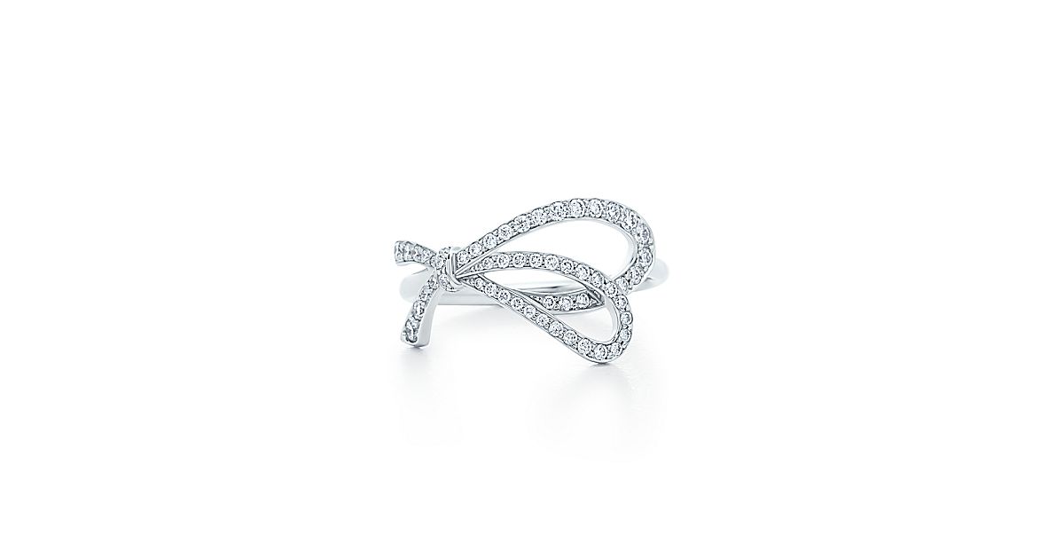 Tiffany Bow ring in 18k white gold with diamonds. | Tiffany & Co.