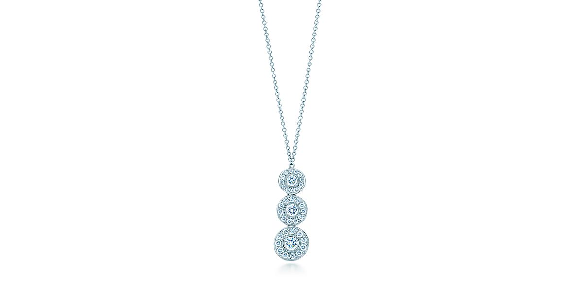 Tiffany Circlet triple drop pendant of diamonds in platinum. Tiffany