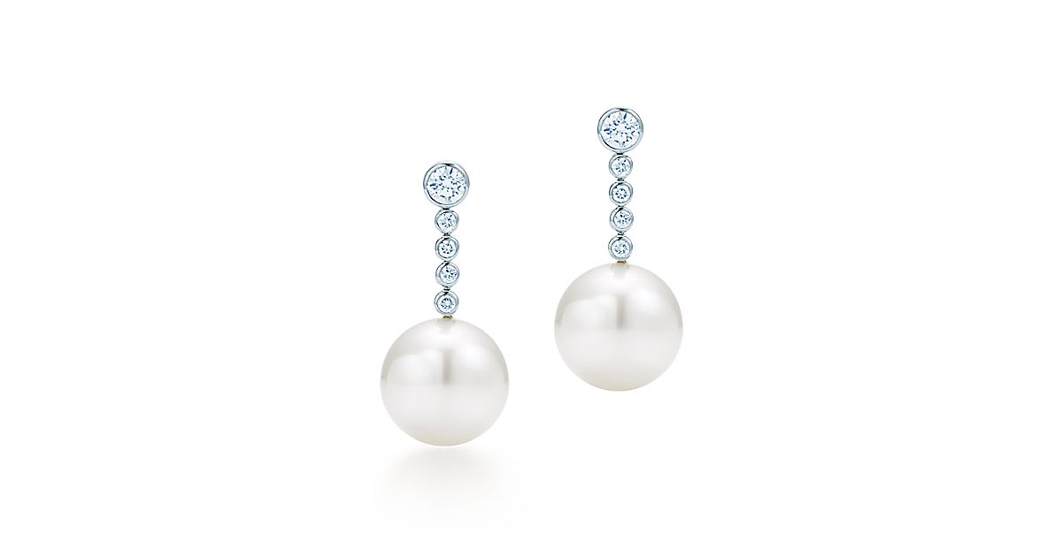 Tiffany Jazz Earrings In Platinum With South Sea Cultured Pearls Tiffany Jazz Earrings In Platinum With South Sea Cultured Pearls And Diamonds Co