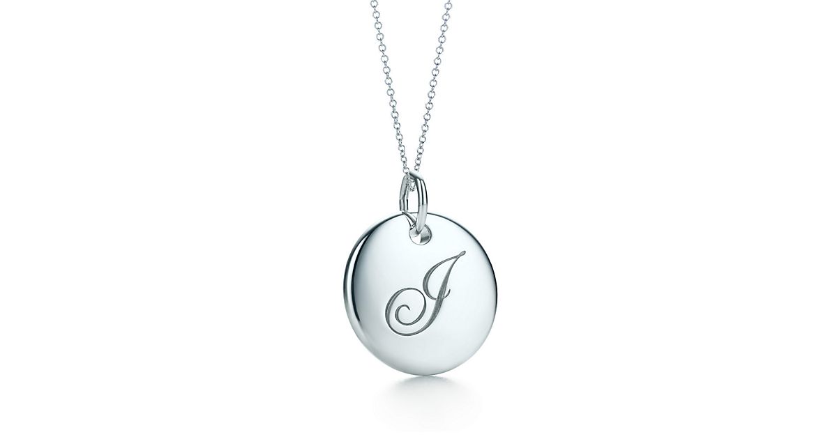 Tiffany Notes alphabet disc charm in silver on a chain. Letters A-Z ...