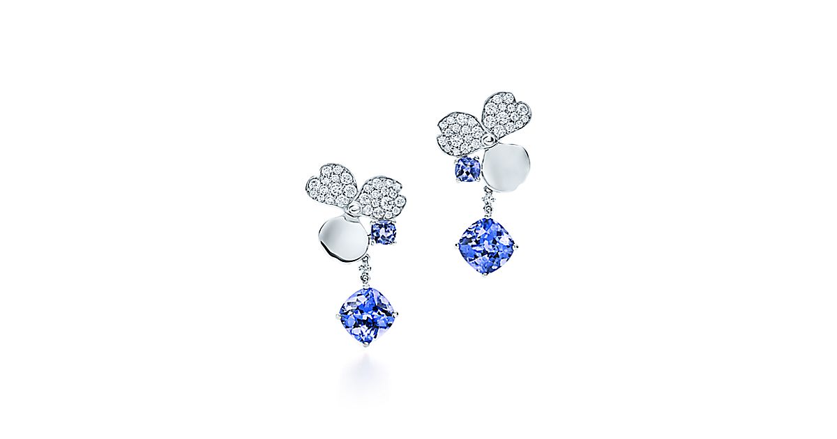 Tiffany Paper Flowers™ diamond and tanzanite flower drop earrings in