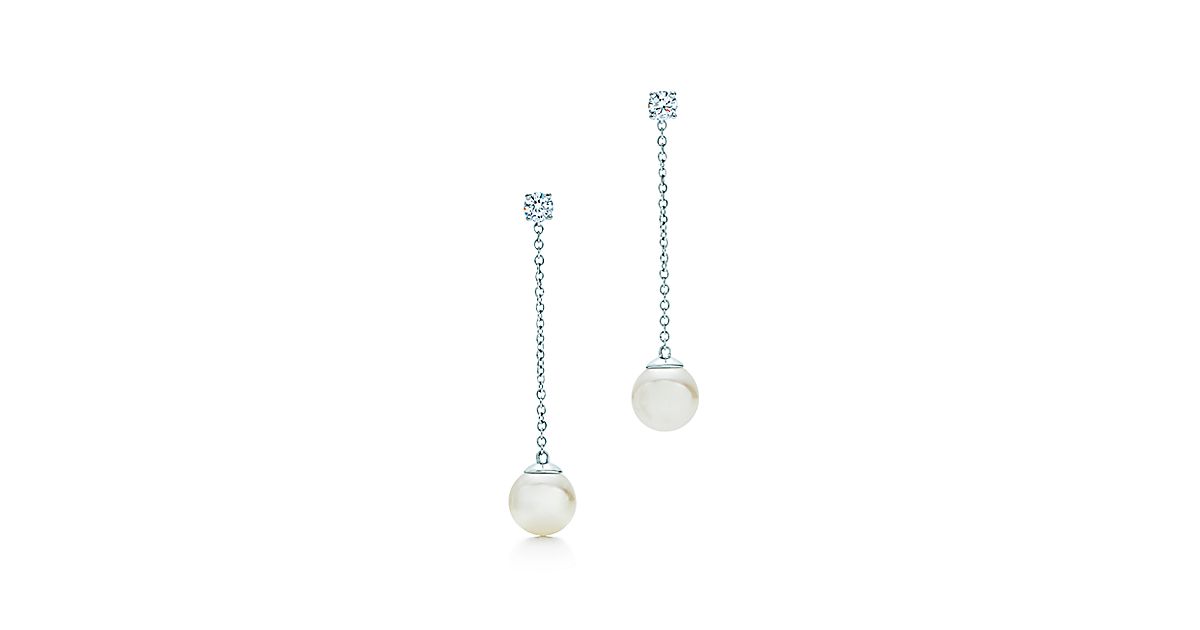 Tiffany Signature Pearls Drop Earrings In White Gold With Tiffany Signature Pearls Drop Earrings In White Gold With And Diamonds Co