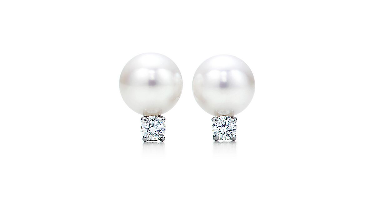 Tiffany Signature Pearls Earrings In 18k White Gold With And Tiffany Signature Pearls Earrings In 18k White Gold With And Diamonds Co