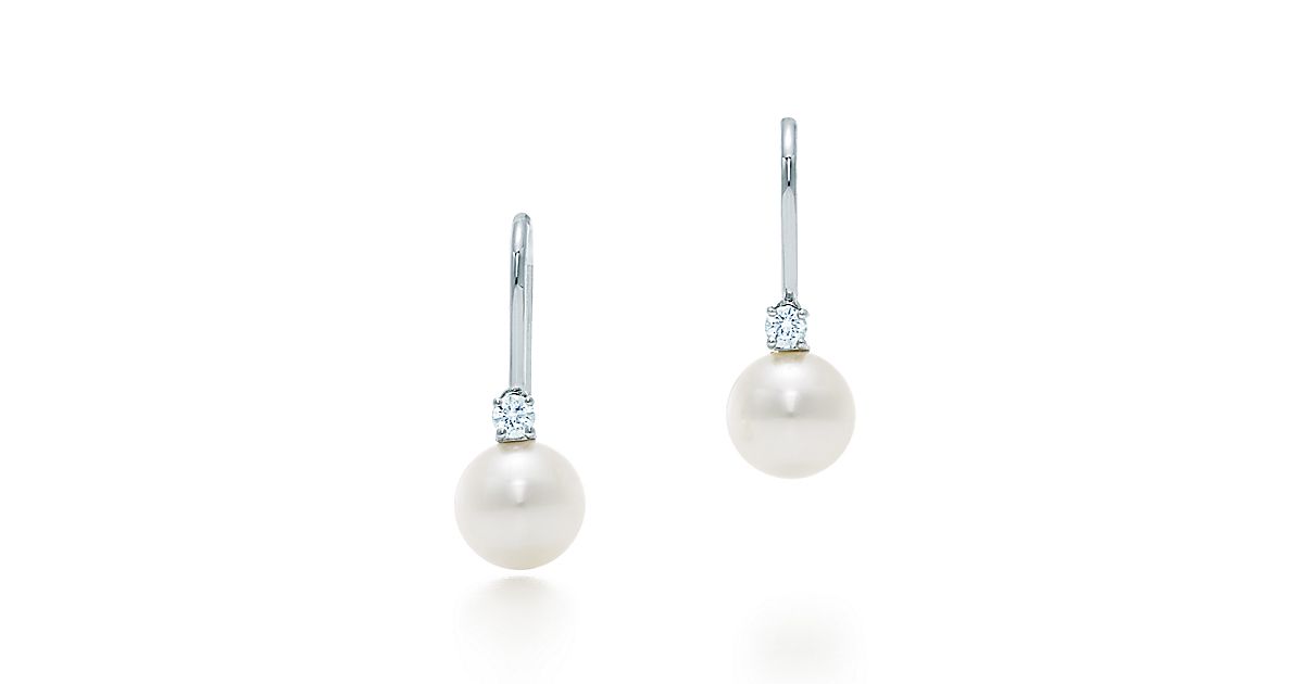 Tiffany Signature™ earrings in 18k white gold with Akoya pearls and ...