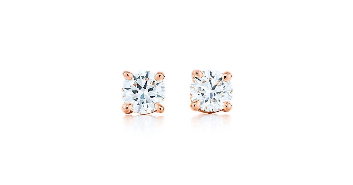 Tiffany Solitaire Diamond Earrings In 18k Rose Gold Co