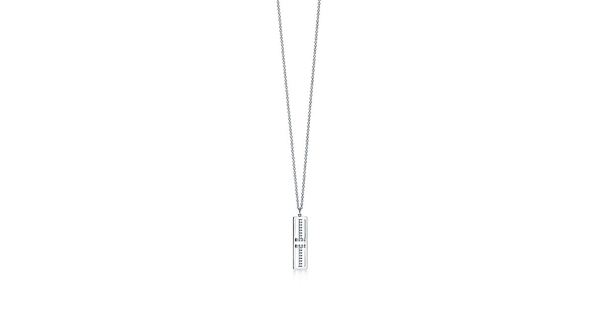Tiffany T Two open vertical bar pendant in 18k white gold with diamonds ...