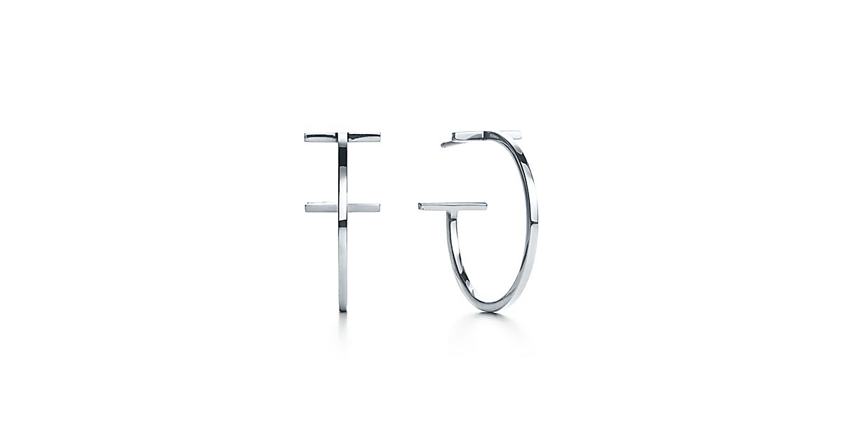 Tiffany T wire hoop earrings in sterling silver, medium. Tiffany & Co.