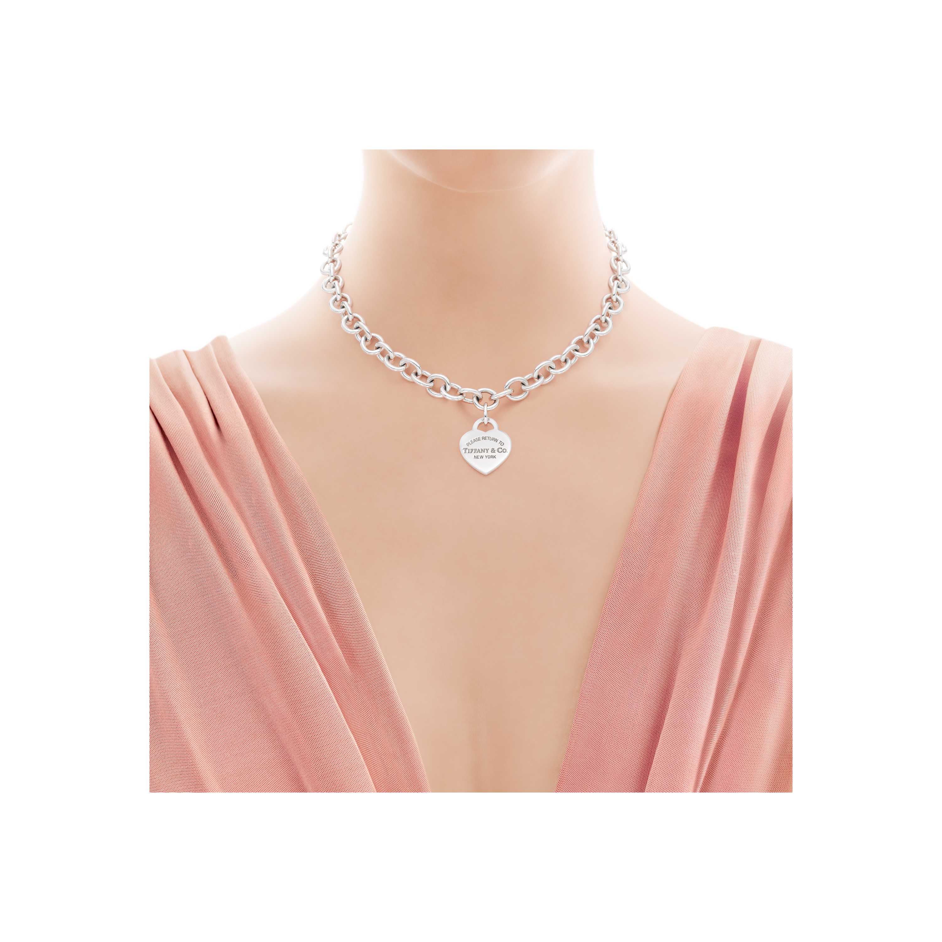 Return To Tiffany Heart Tag Necklace In Sterling Silver Return To Tiffany Heart Tag Necklace Model Shot 1