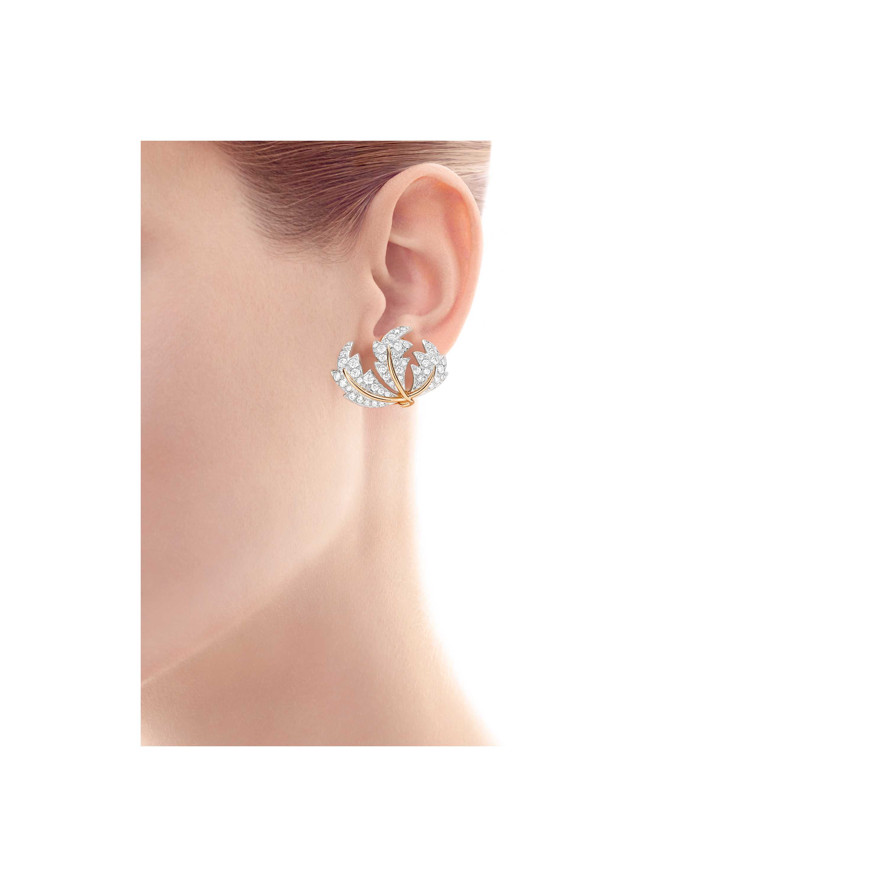 Tiffany Co Schlumberger Three Leaves Ear Clips With Diamonds Tiffany Co Schlumberger Three Leaves Ear Clips Model Shot 1