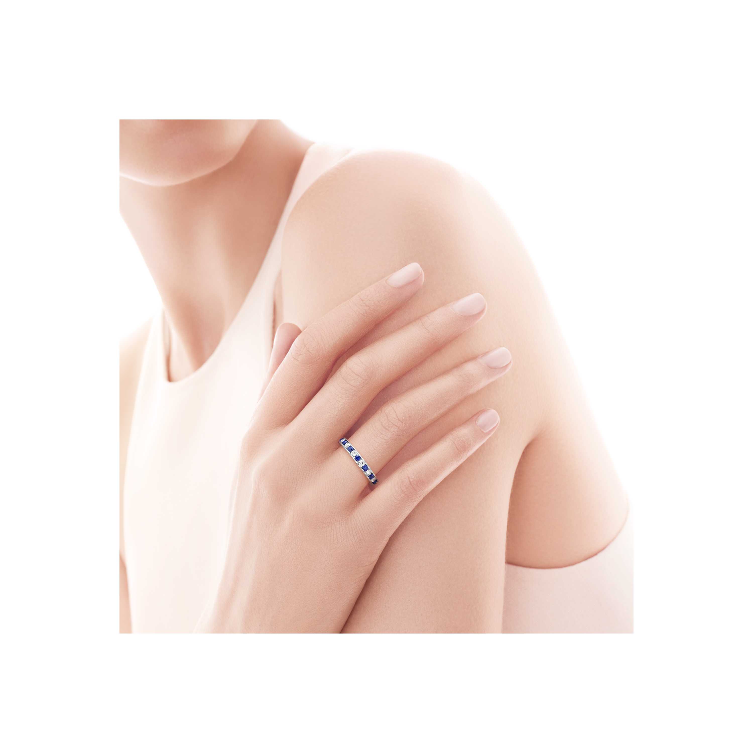 Tiffany Diamond Wedding Band In Platinum With Shires 3 Mm Wide Tiffany Diamond Wedding Band Model Shot 1