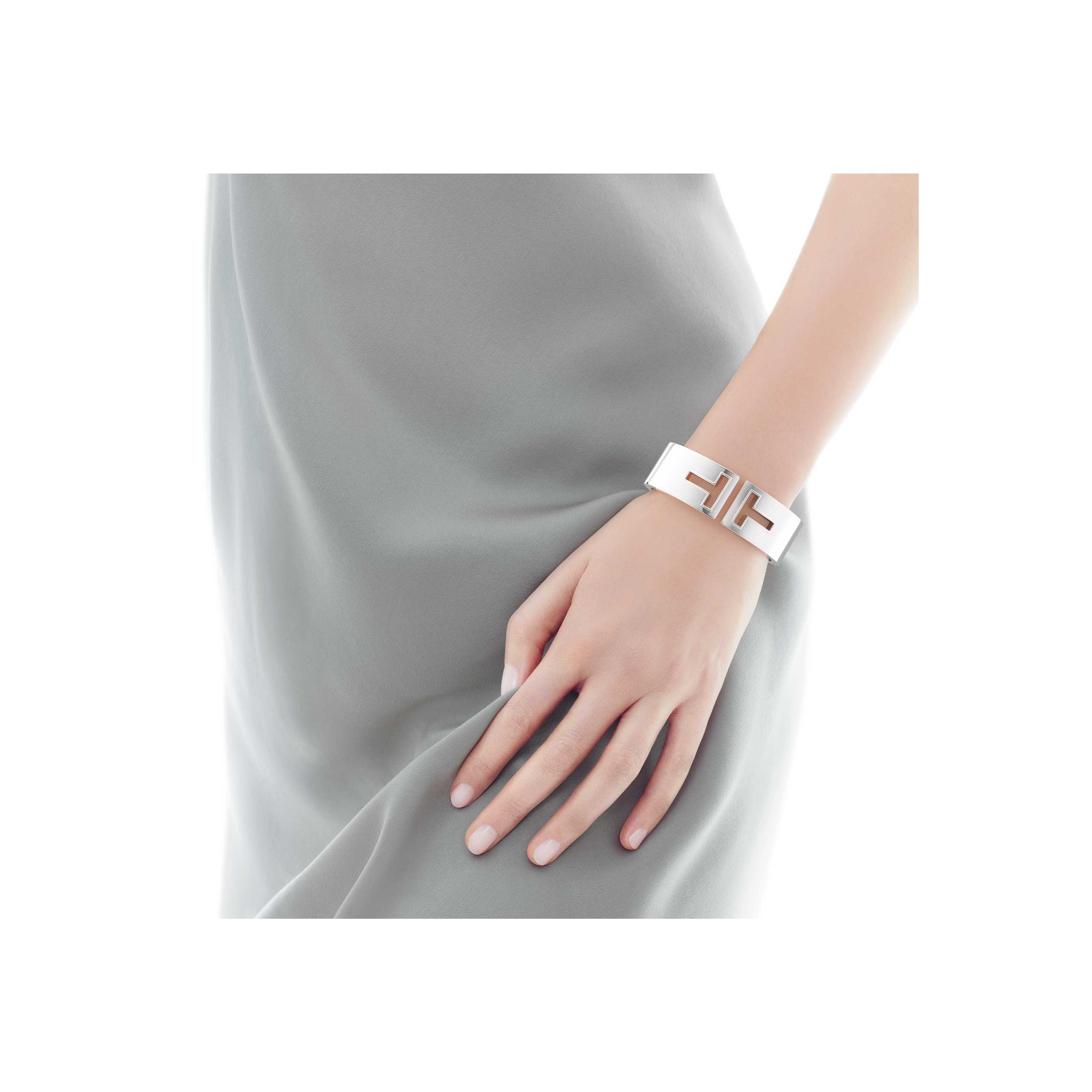 Tiffany T Cutout Hinged Cuff In Sterling Silver Medium Co Tiffany T Cutout Cuff Model Shot 1
