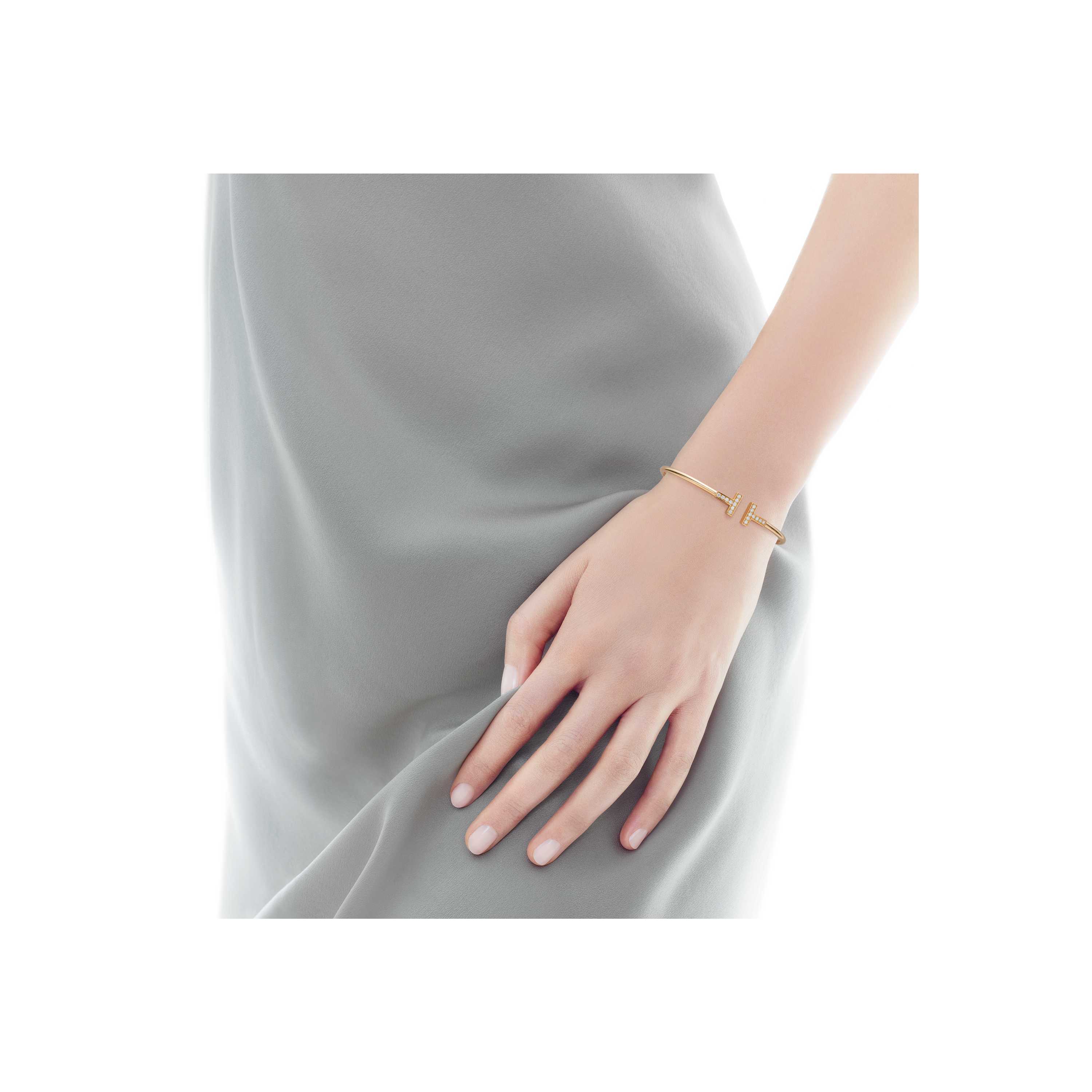 Tiffany T Wire Bracelet In 18k Gold With Diamonds Medium Tiffany T Wire Bracelet Model Shot 1