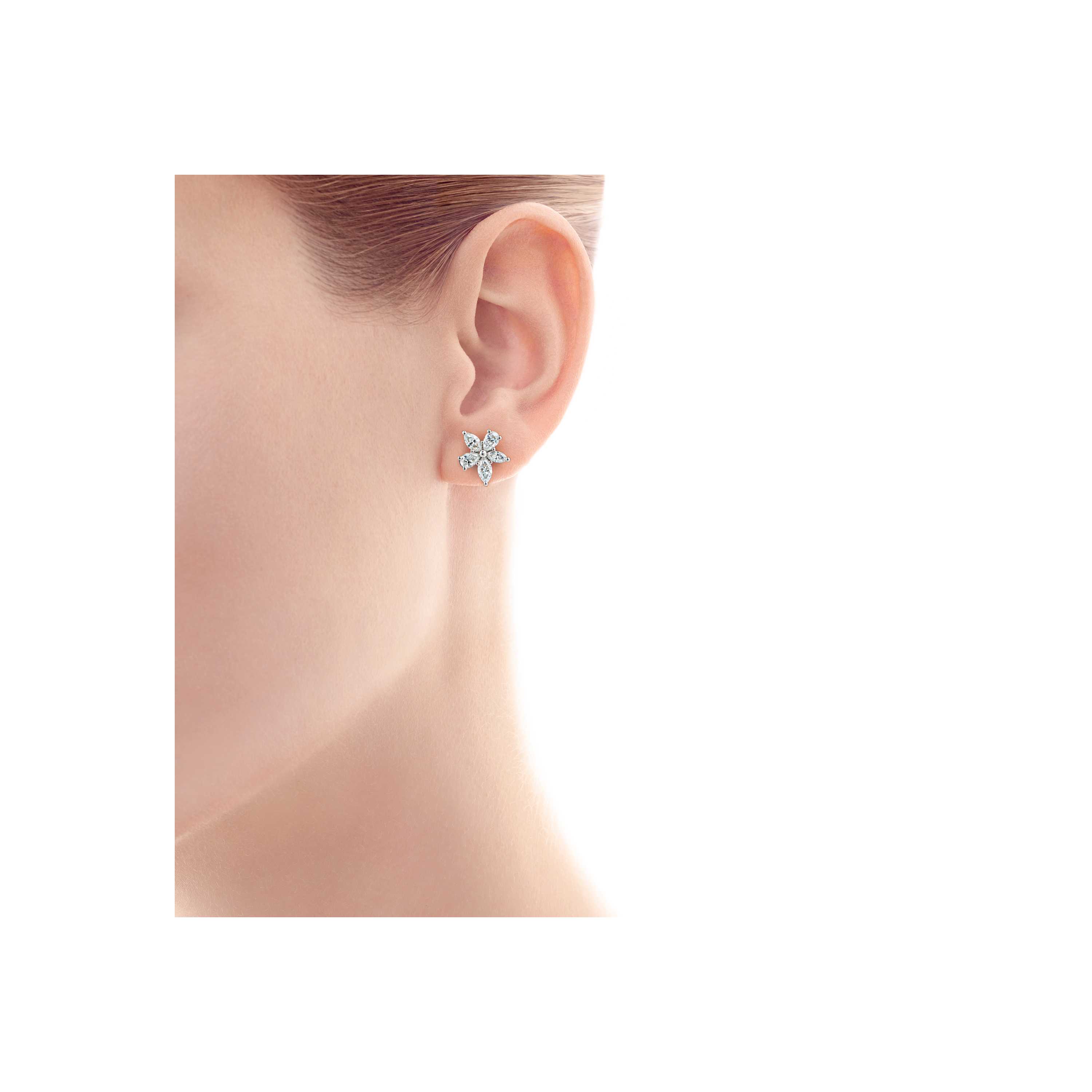 Tiffany Victoria Mixed Cer Earrings In Platinum With Diamonds Tiffany Victoria Mixed Cer Earrings Model Shot 1