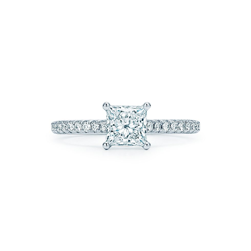 Tiffany Novo Princess Cut Engagement Ring With Pavé Set Diamond Tiffany Novo Princess Cut Engagement Ring With Pavé Set Diamond Band In Platinum Rings Co