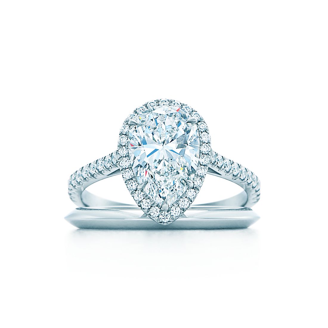 Tiffany Soleste Pear Shaped Diamond With Band Engagement 2 00 Ct Shown With Tiffany Wedding Band