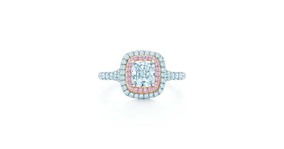Tiffany Soleste® Cushion Cut Double Halo Pink Diamond Engagement Rings