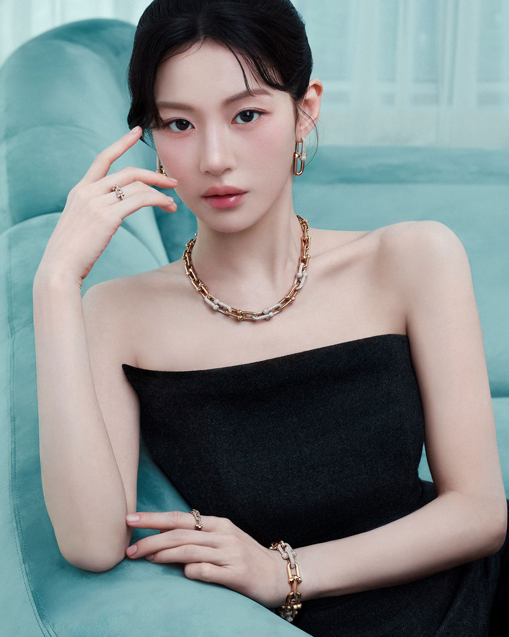 티파니 하드웨어 골드 네크리스, 다이아몬드 세팅