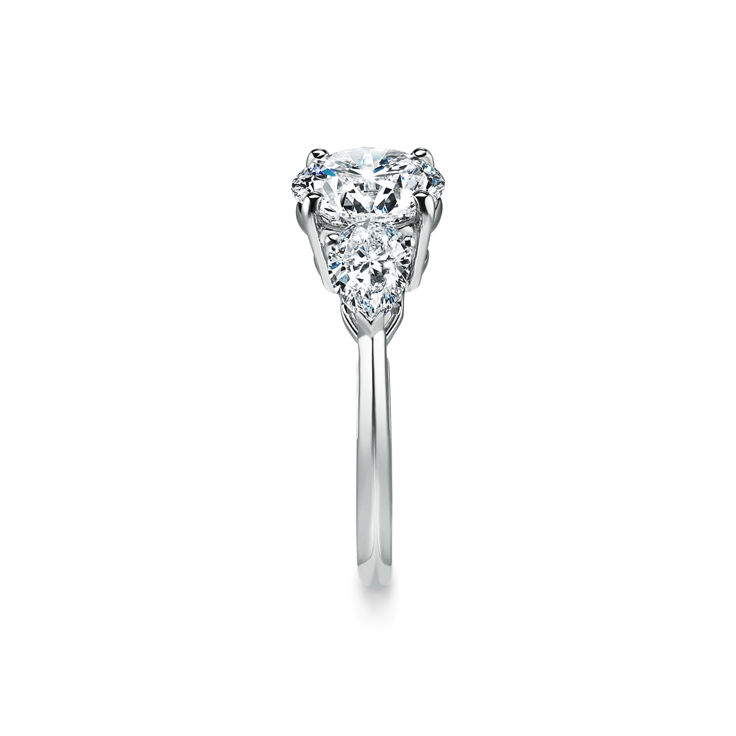 Tiffany Three Stone: Engagement Ring with Pear-shaped Side Stones in Platinum image number 4