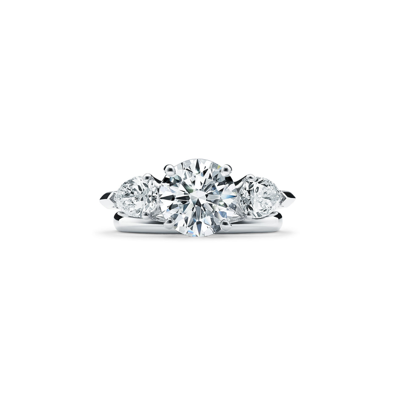 Tiffany Three Stone: Engagement Ring with Pear-shaped Side Stones in Platinum image number 6