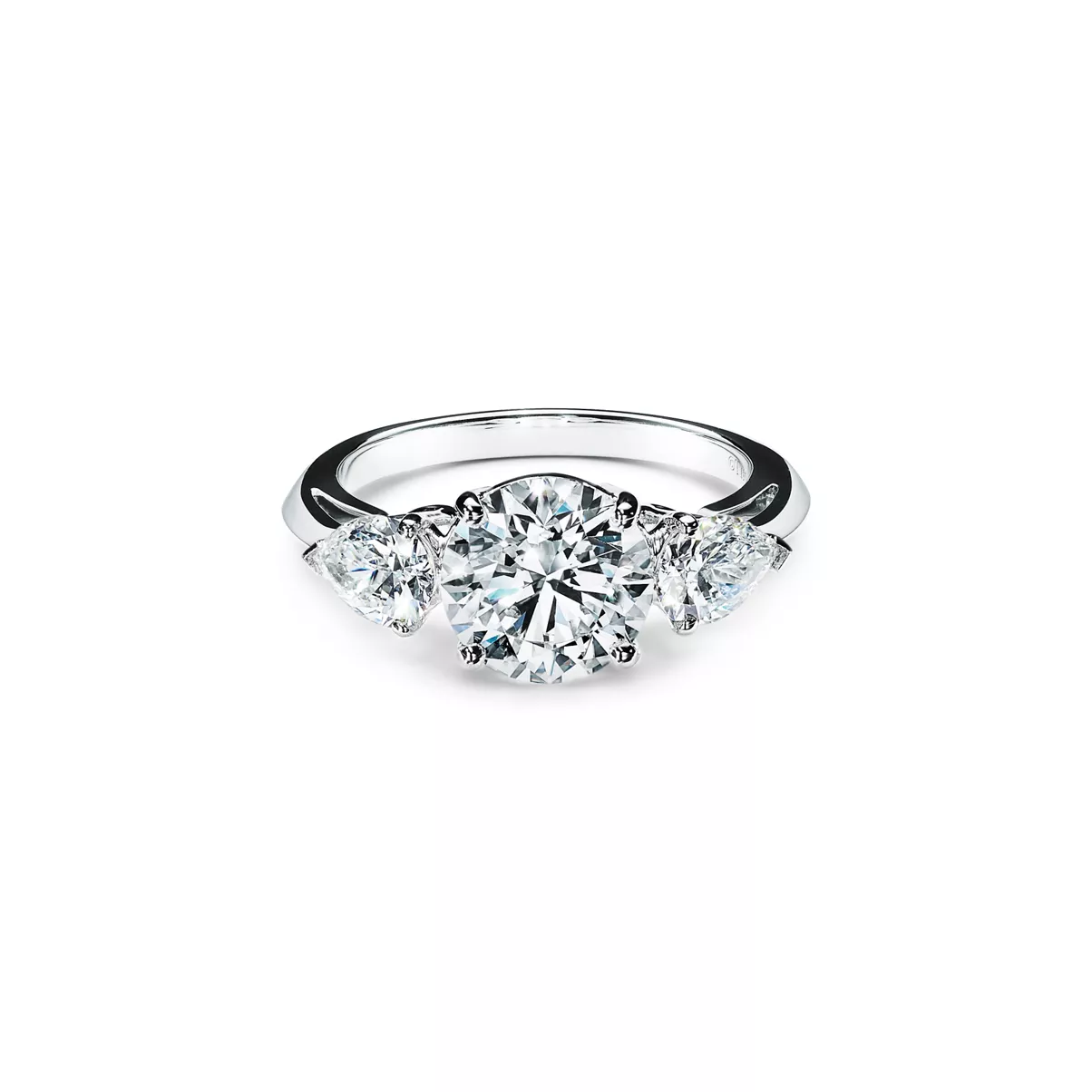 Engagement Ring with Pear-shaped Side Stones in Platinum