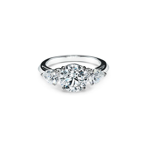 Tiffany Three Stone: Engagement Ring with Pear-shaped Side Stones in Platinum