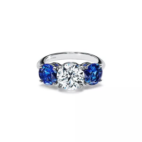 Engagement Ring with Sapphire Side Stones in Platinum