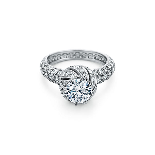 Schlumberger by Tiffany & Co.™: Buds Round Brilliant Engagement Ring with a Diamond Platinum Band