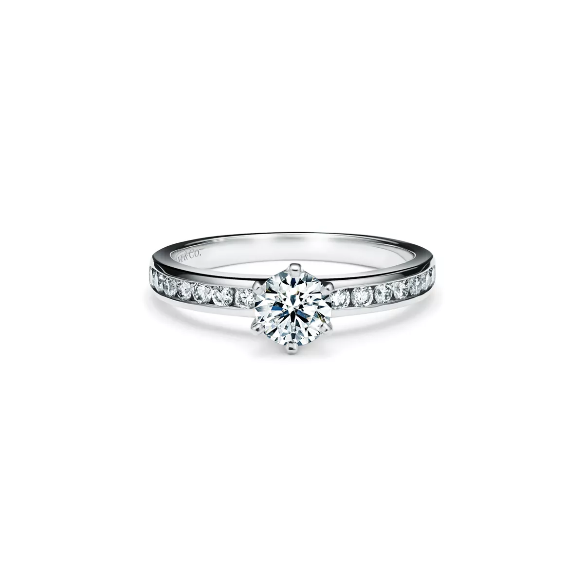  Engagement Ring with a Channel-set Diamond Band in Platinum