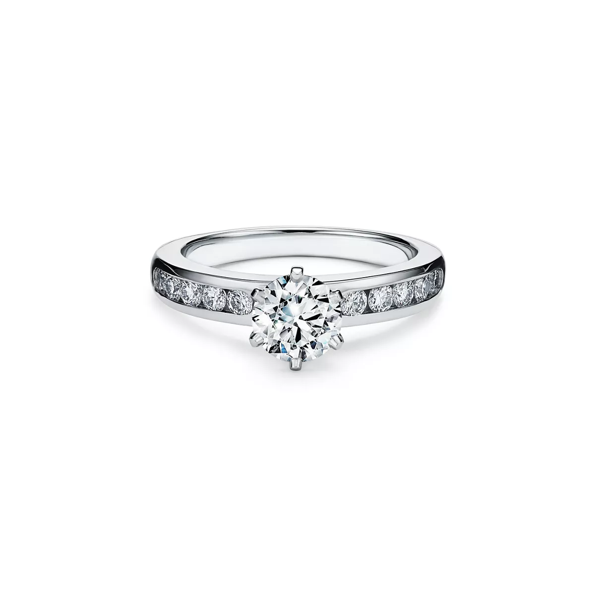  Engagement Ring with a Channel-set Diamond Band in Platinum