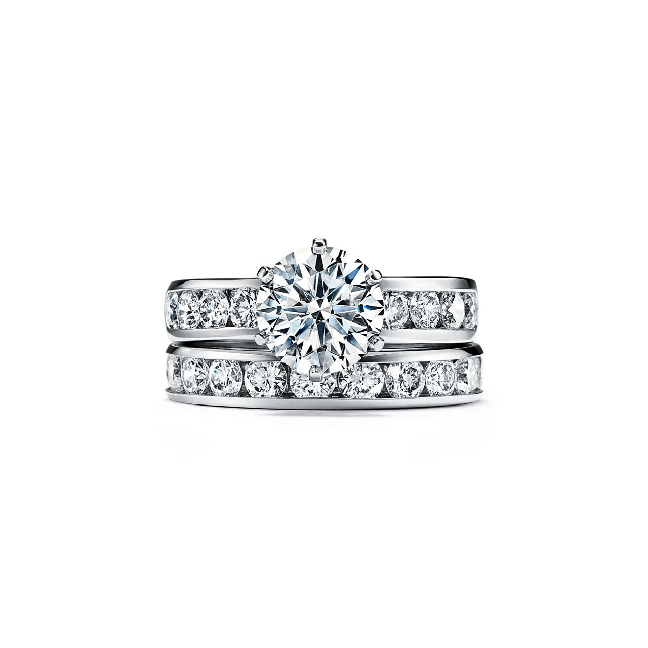 The Tiffany® Setting: Engagement Ring with a Channel-set Diamond Band in Platinum image number 6