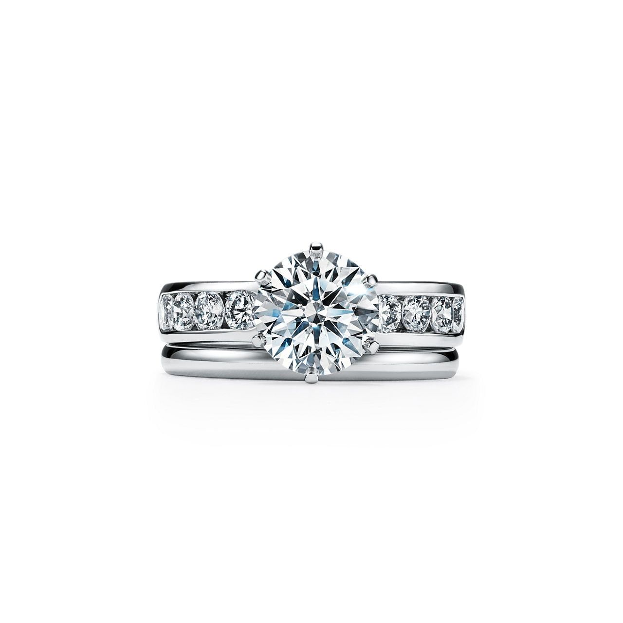 The Tiffany® Setting: Engagement Ring with a Channel-set Diamond Band in Platinum image number 7