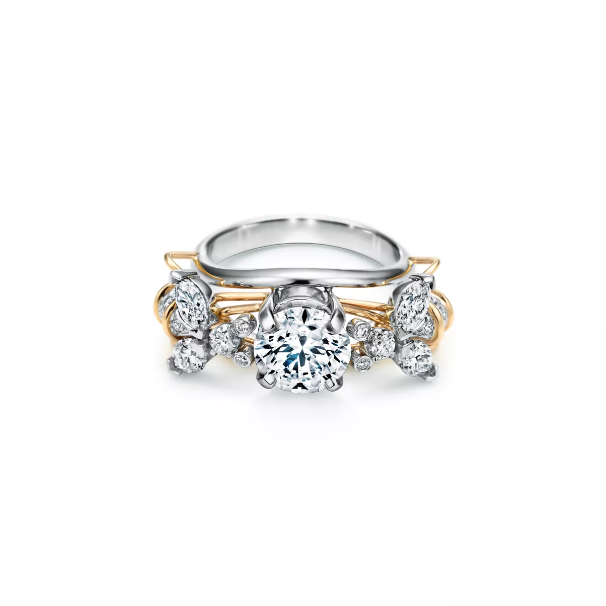 Two Bees Engagement Ring in Platinum and 18k Gold