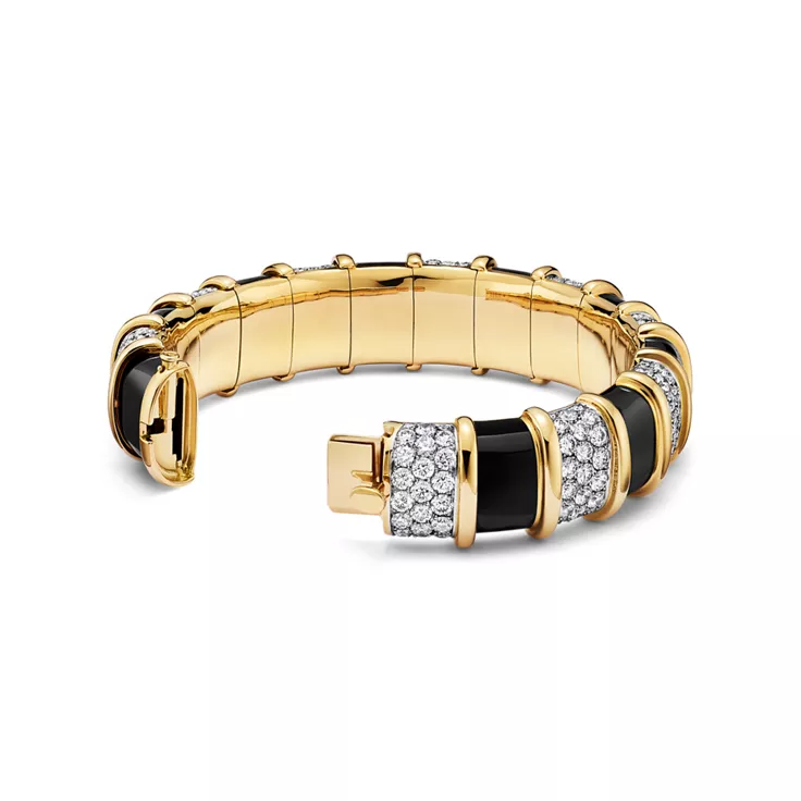 Enamel Collections:Bracciale in oro giallo e platino con smalto nero e diamanti, 16