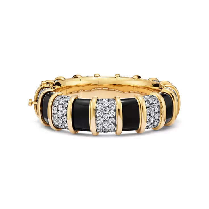 Enamel Collections:Bracciale in oro giallo e platino con smalto nero e diamanti, 34