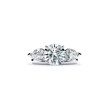 Tiffany Three Stone:Engagement Ring with Pear-shaped Side Stones in Platinum, 6