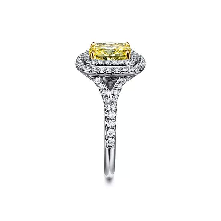 Tiffany Soleste®:Cushion-cut Yellow Diamond Halo Engagement Ring in Platinum, 4