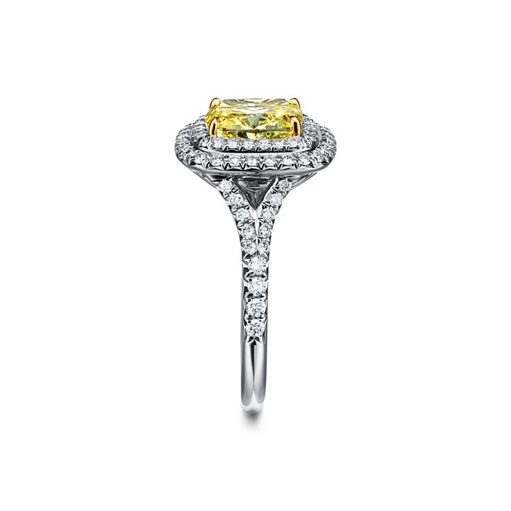 Tiffany Soleste: Cushion-cut Yellow Diamond Halo Engagement Ring in Platinum image number 4