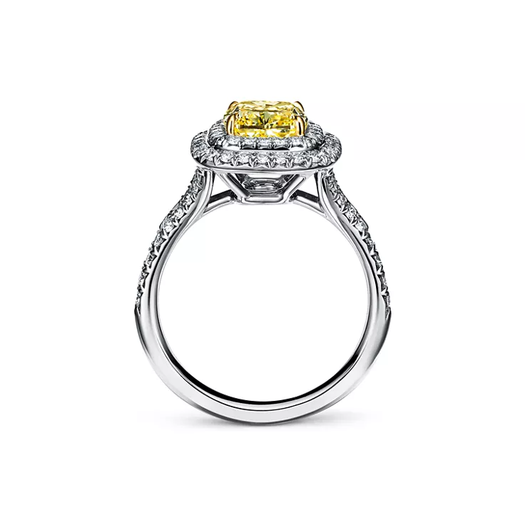 Tiffany Soleste®:Cushion-cut Yellow Diamond Halo Engagement Ring in Platinum, 5